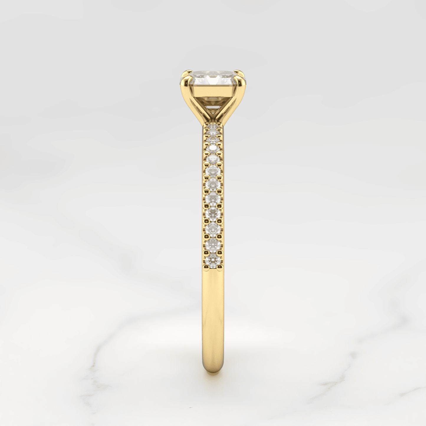 Asscher Cut Lab beli dijamant na Half Pave Eterniti dijamantskom prstenu