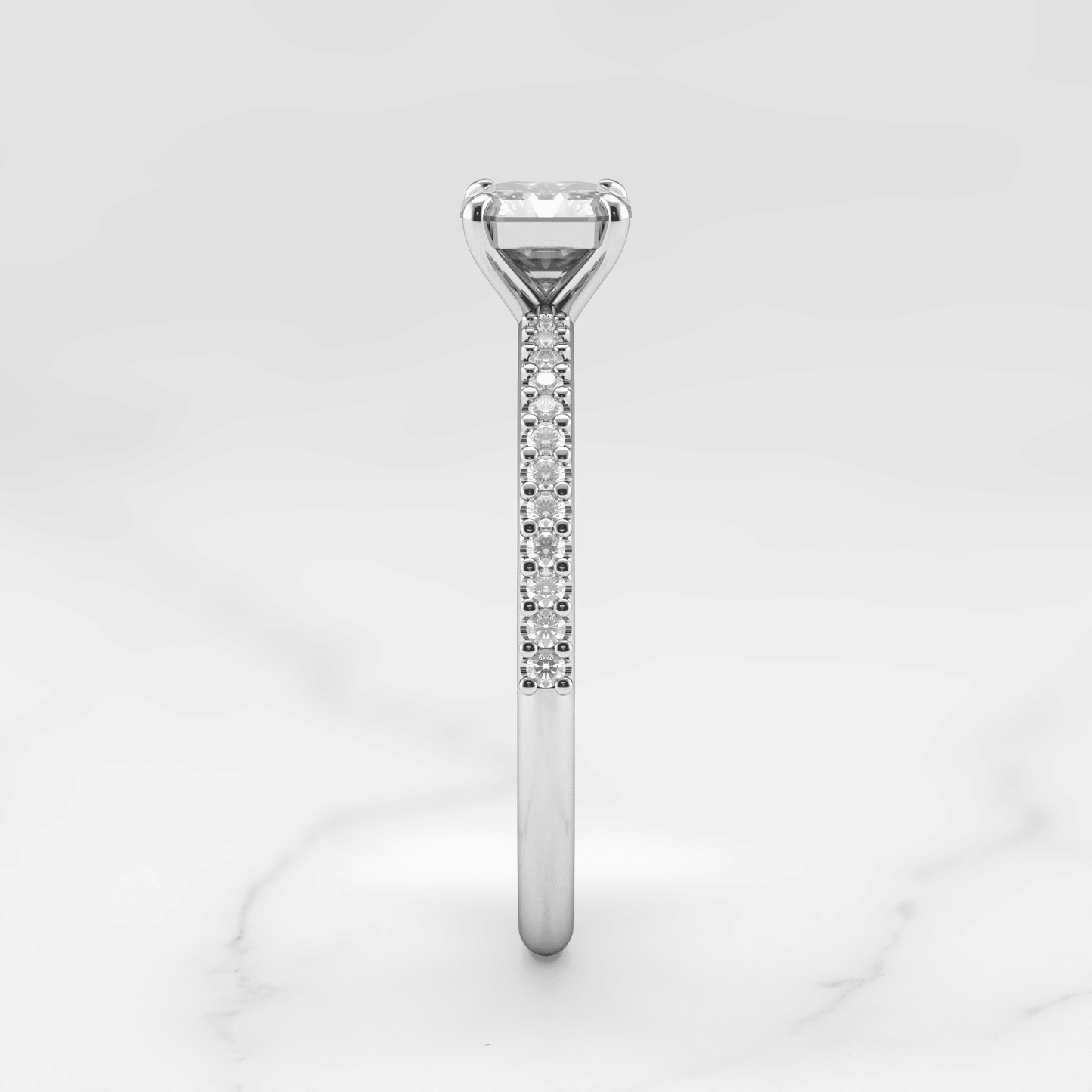 Asscher Cut Lab beli dijamant na Half Pave Eterniti dijamantskom prstenu