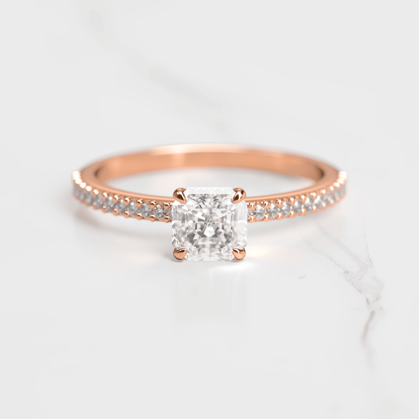 Asscher Cut Lab beli dijamant na Half Pave Eterniti dijamantskom prstenu