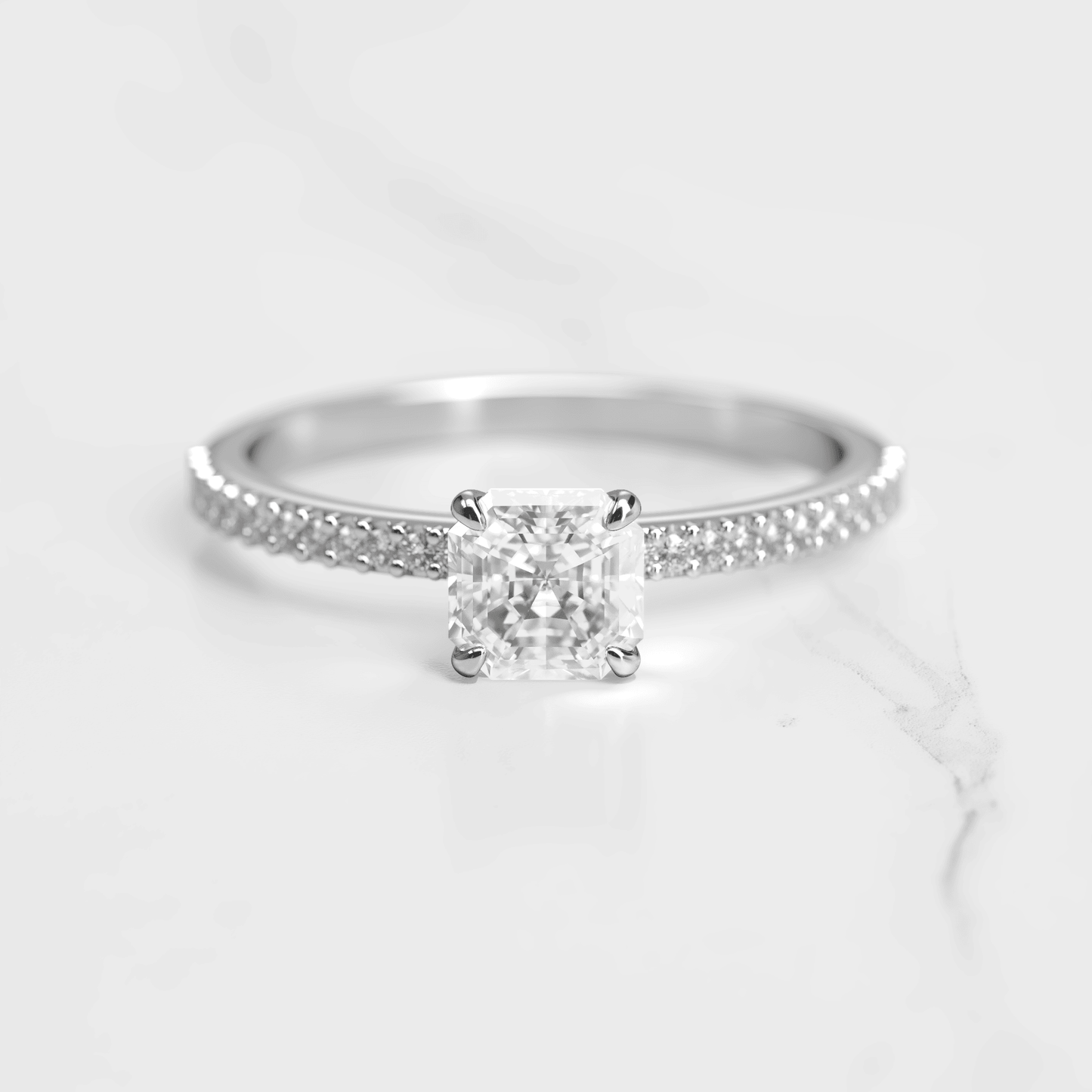 Asscher Cut Lab beli dijamant na Half Pave Eterniti dijamantskom prstenu