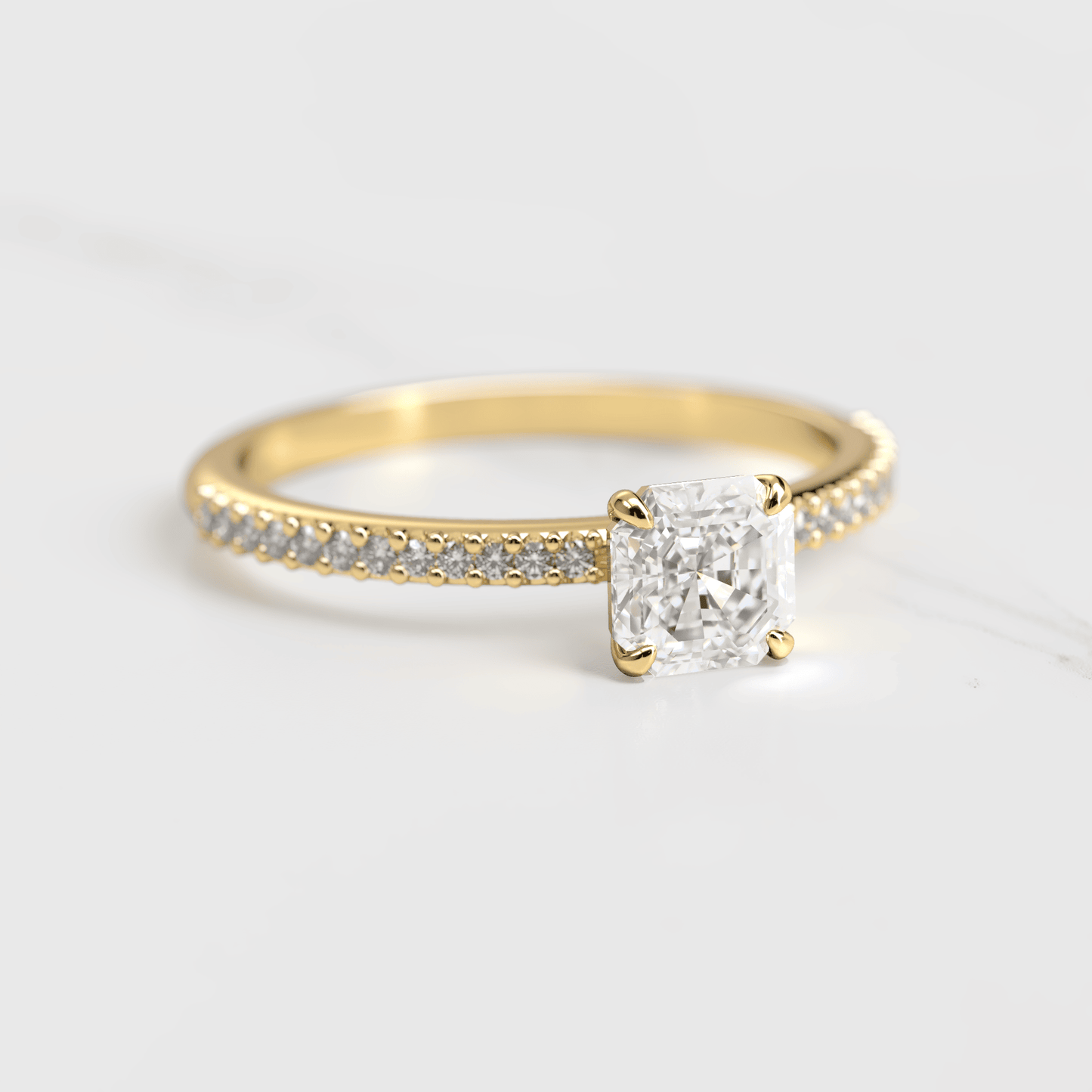 Asscher Cut Lab beli dijamant na Half Pave Eterniti dijamantskom prstenu