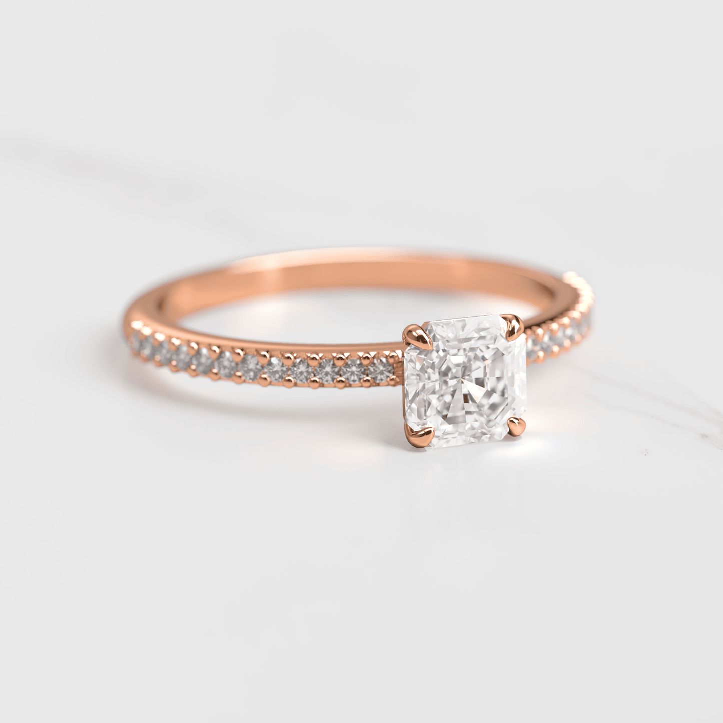 Asscher Cut Lab beli dijamant na Half Pave Eterniti dijamantskom prstenu