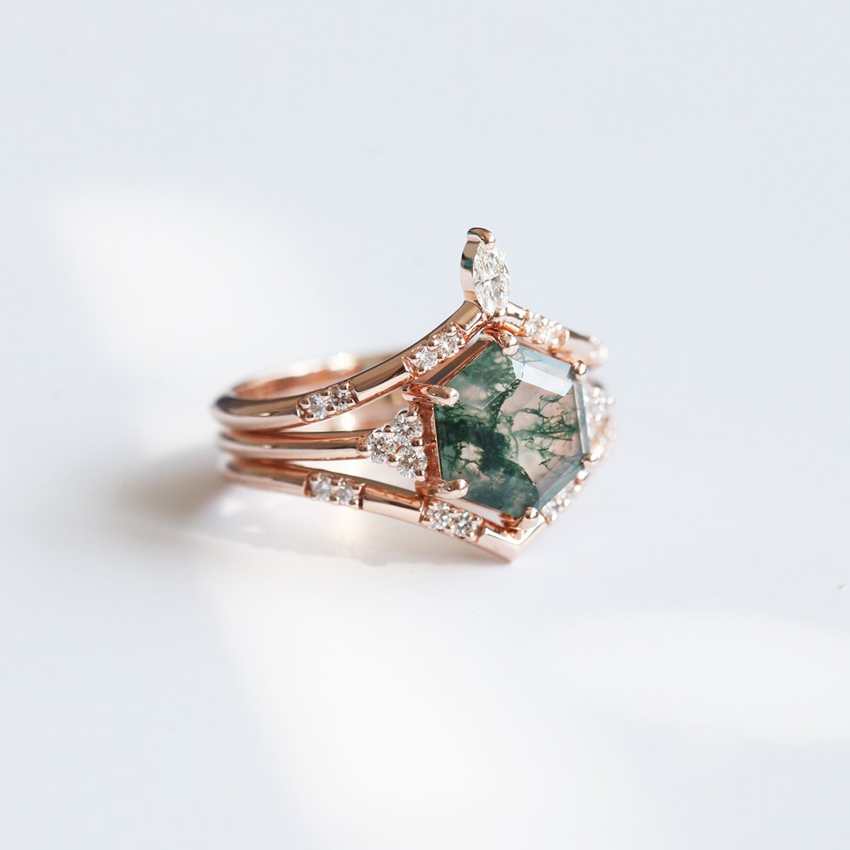 ADA HEKSAGON MOSS AGATE PRSTEN SET | Prstenovi | Capucinne