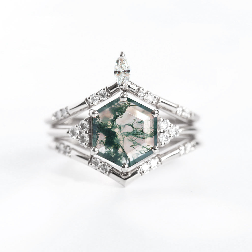 ADA HEKSAGON MOSS AGATE PRSTEN SET | Prstenovi | Capucinne