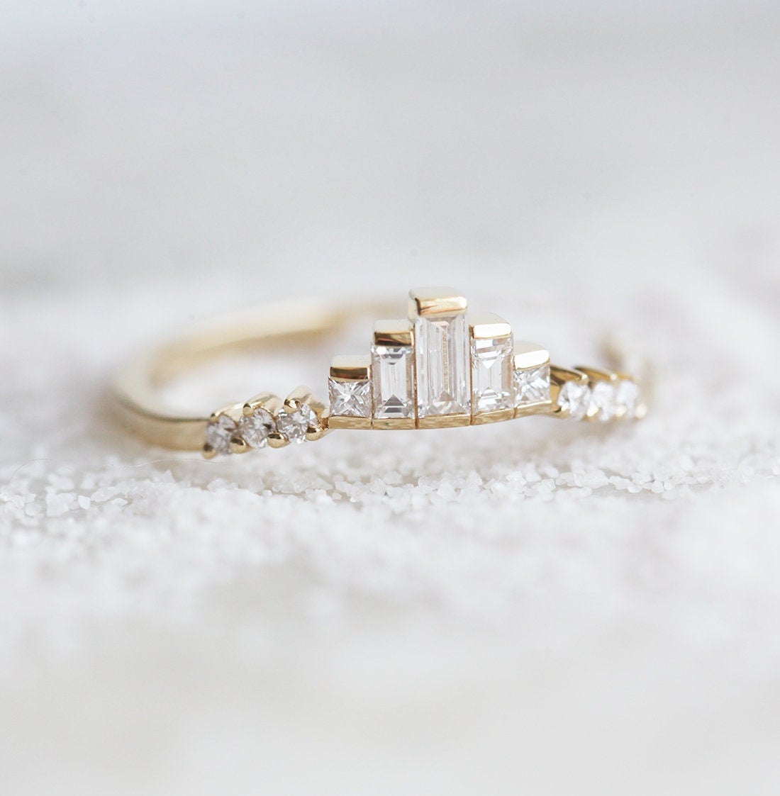 Art Deco Baguette Vhite Diamond Nesting Curved Band