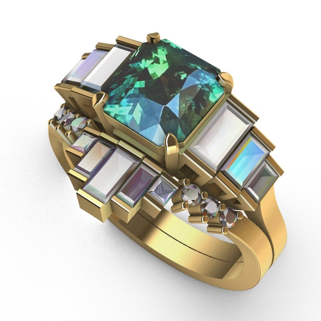 Art Deco Baguette Vhite Diamond Nesting Curved Band