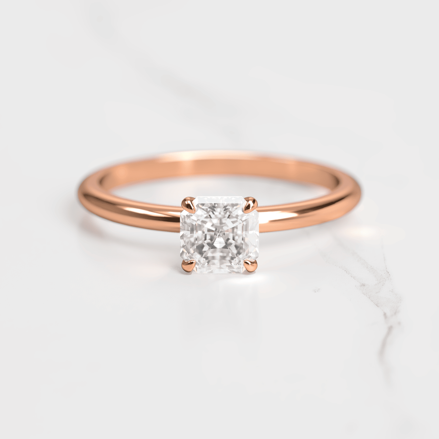 Asscher Cut Vhite Lab Diamond Solitaire Prsten