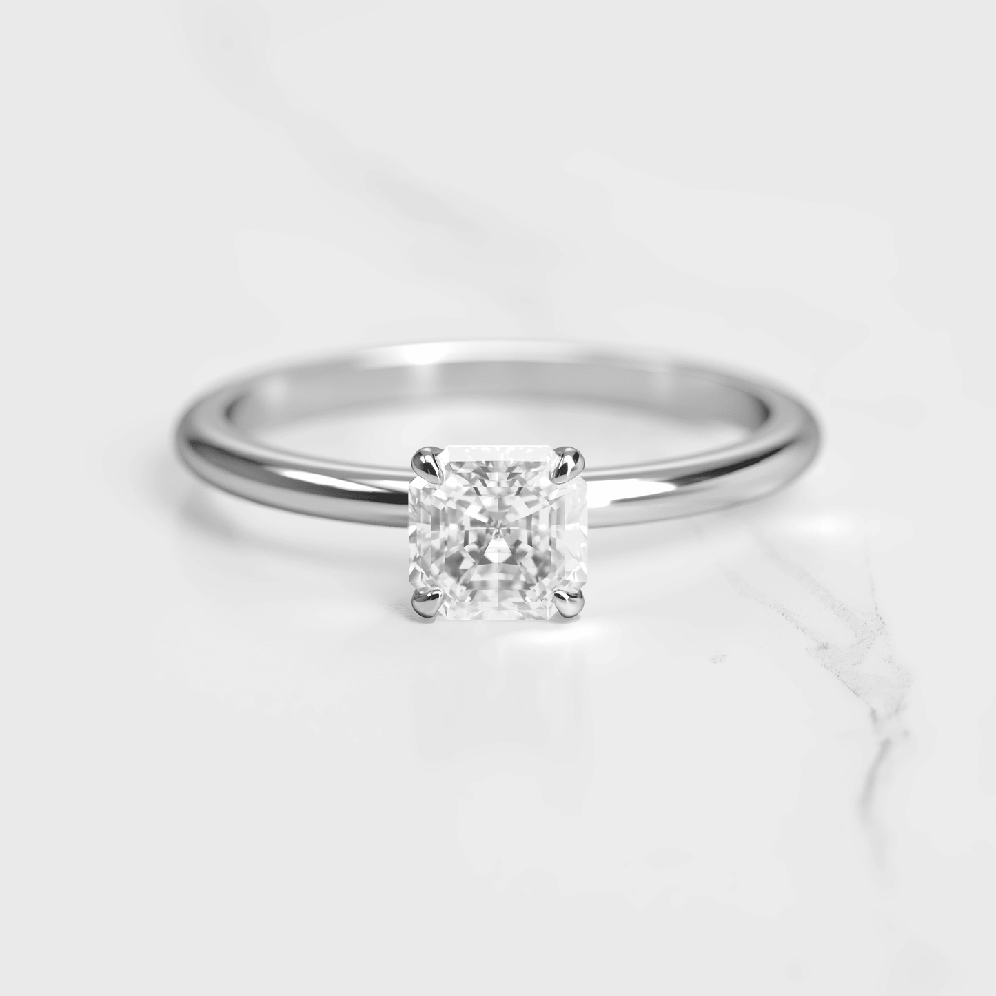 Asscher Cut Vhite Lab Diamond Solitaire Prsten
