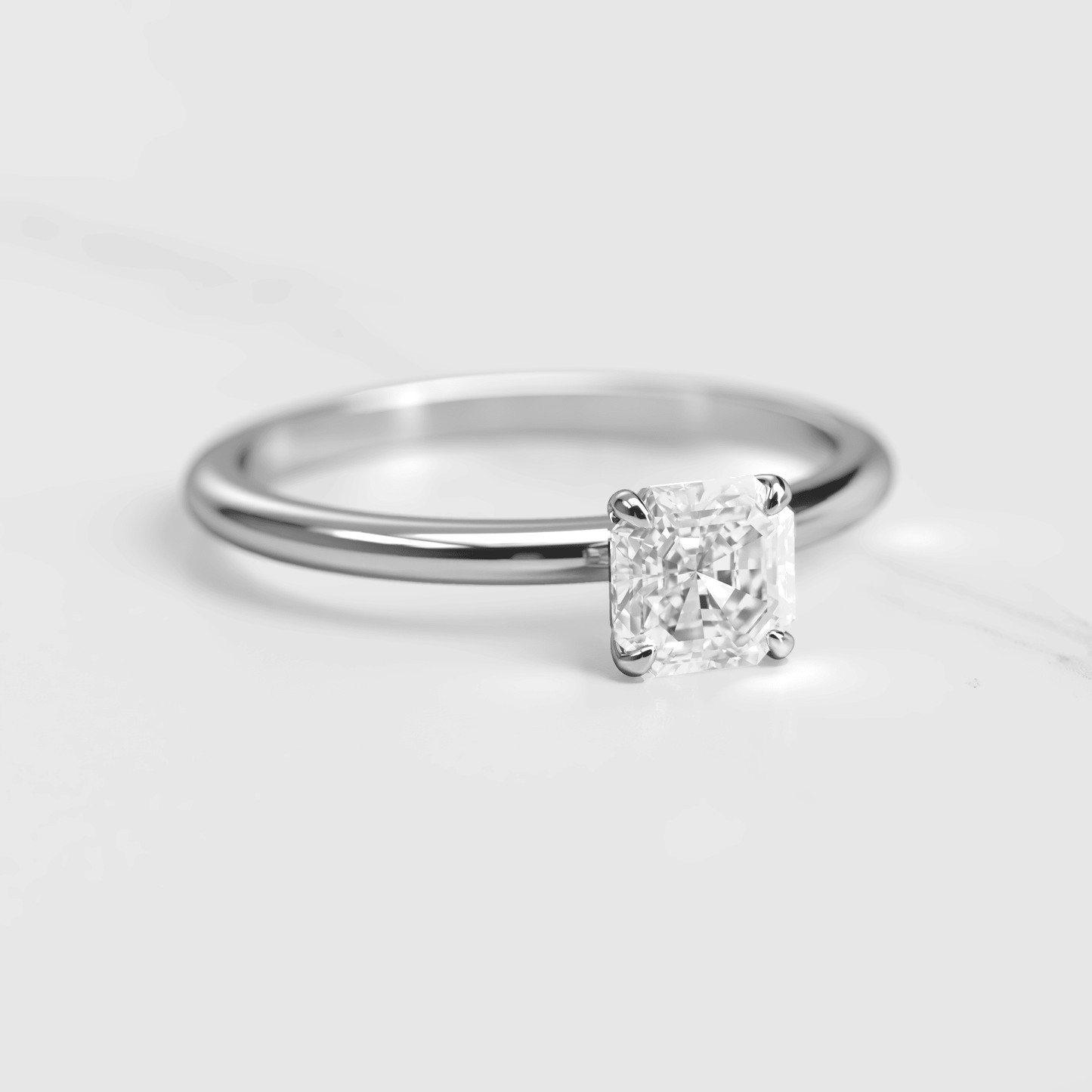 Asscher Cut Vhite Lab Diamond Solitaire Prsten