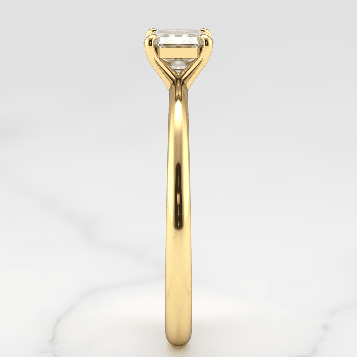 Asscher Cut Vhite Lab Diamond Tapered Solitaire Prsten