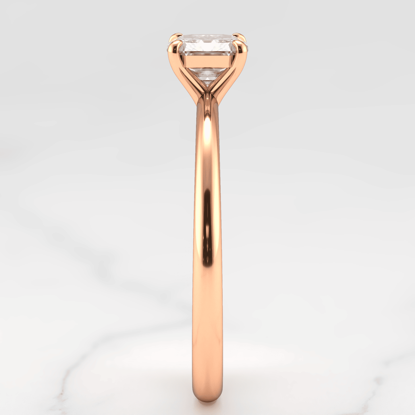 Asscher Cut Vhite Lab Diamond Tapered Solitaire Prsten