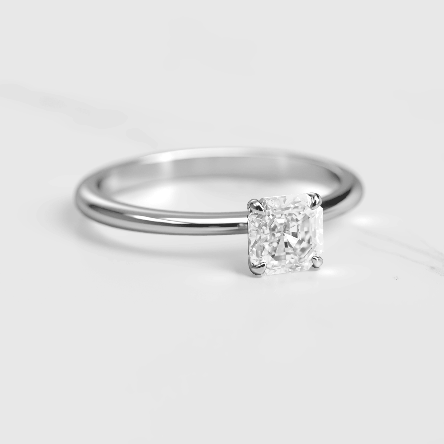 Asscher Cut Vhite Lab Diamond Tapered Solitaire Prsten