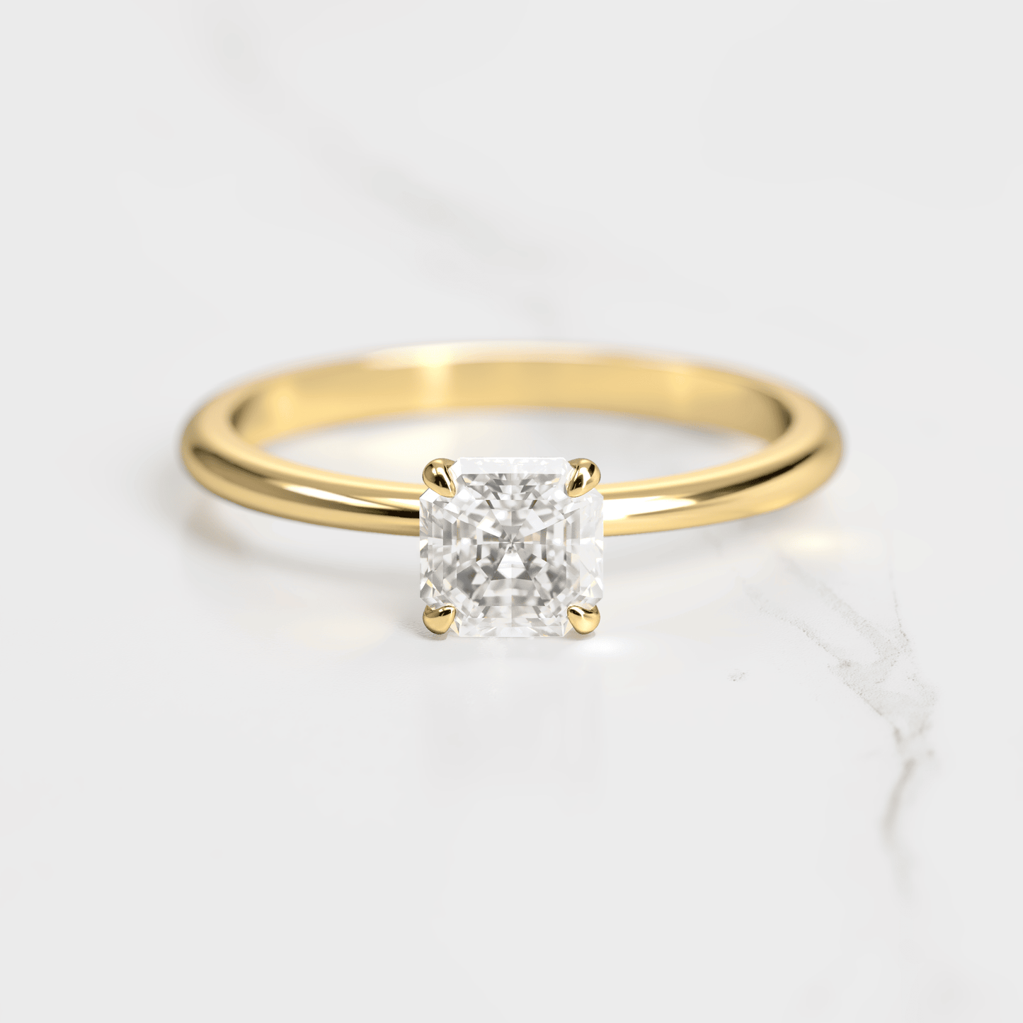 Asscher Cut Vhite Lab Diamond Tapered Solitaire Prsten