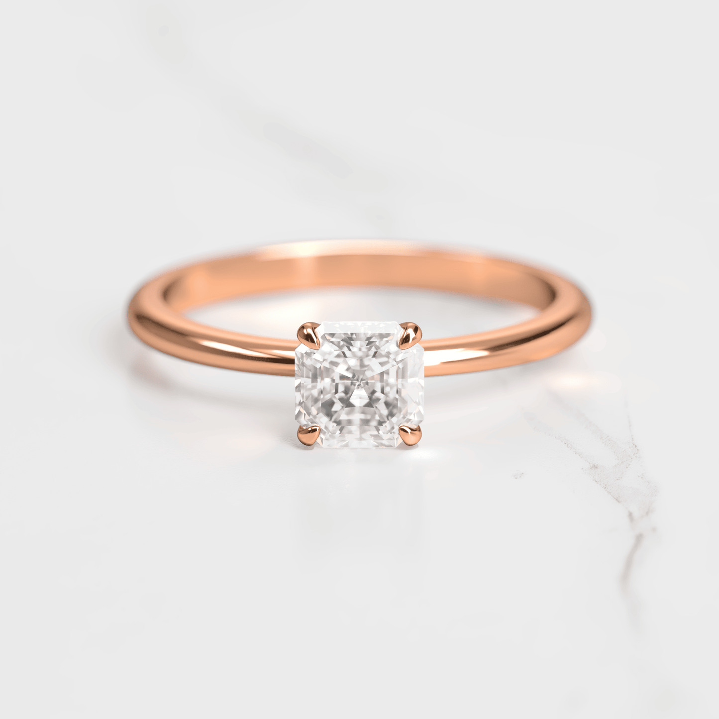 Asscher Cut Vhite Lab Diamond Tapered Solitaire Prsten