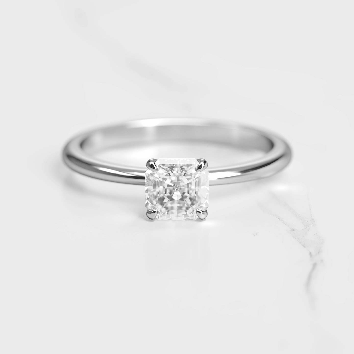 Asscher Cut Vhite Lab Diamond Tapered Solitaire Prsten