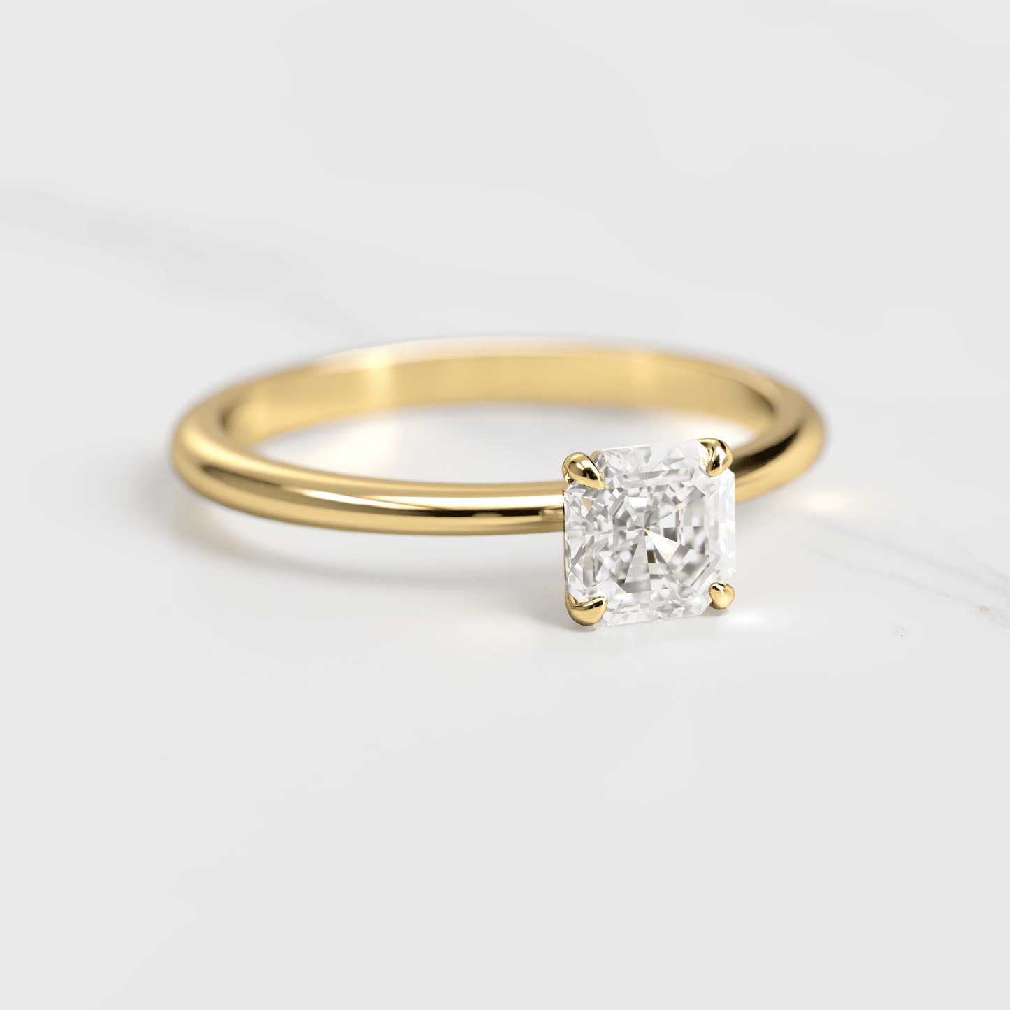 Asscher Cut Vhite Lab Diamond Tapered Solitaire Prsten