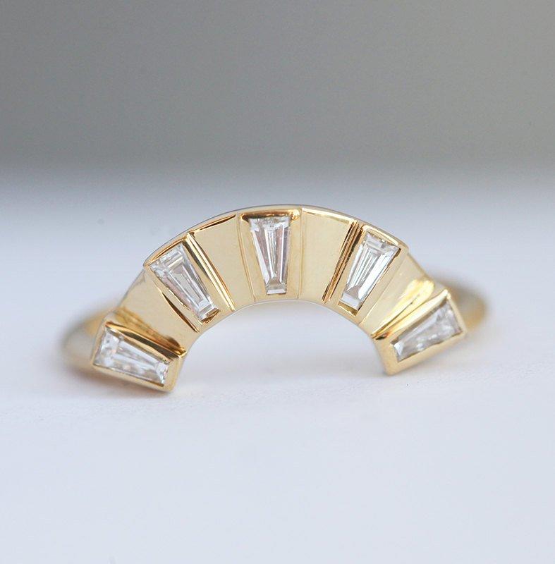Baguette Vhite Diamond Nesting Band sa glavnim prstenom