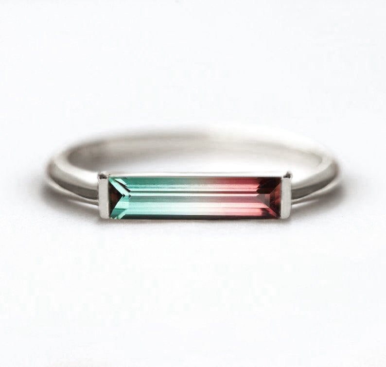 Lubenica Baguette Tourmaline Solitaire Stil prsten