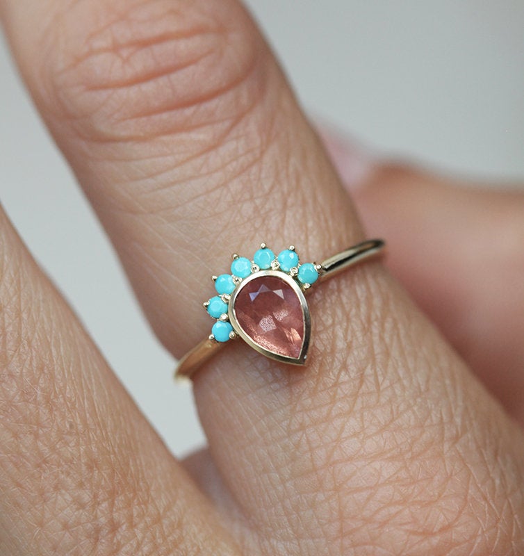 Bohemian Oregon Sunstone prsten sa tirkiznim akcentima-Capucinne