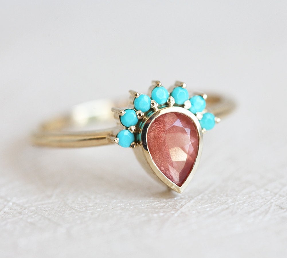 Bohemian Oregon Sunstone prsten sa tirkiznim akcentima-Capucinne