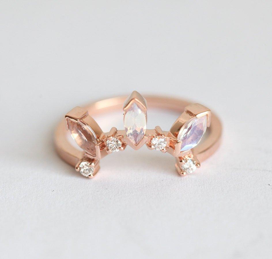 Markuise Moonstone Stacking Vedding Band sa okruglim belim dijamantima