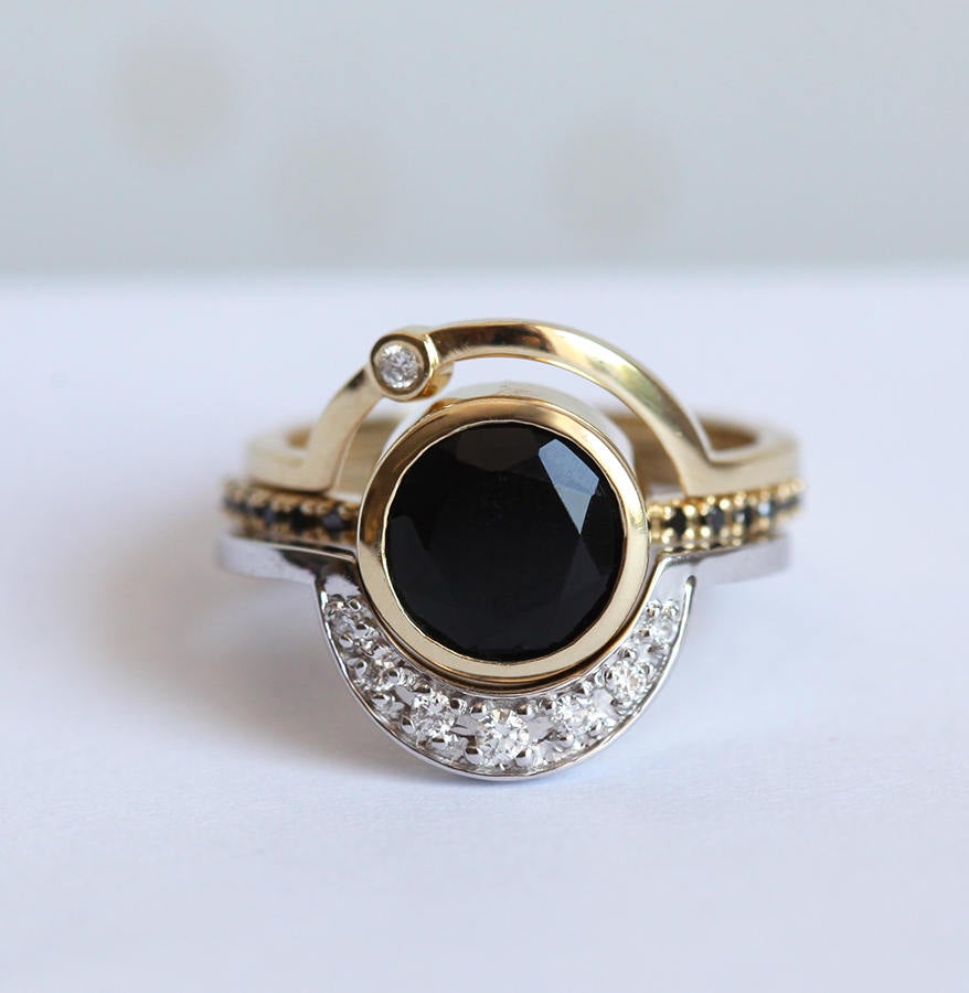 Okrugli Black Diamond Bridal Ring Set