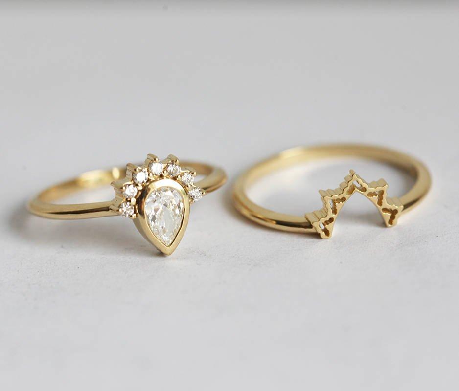 Pear Vhite Diamond Halo set vereničkog prstena