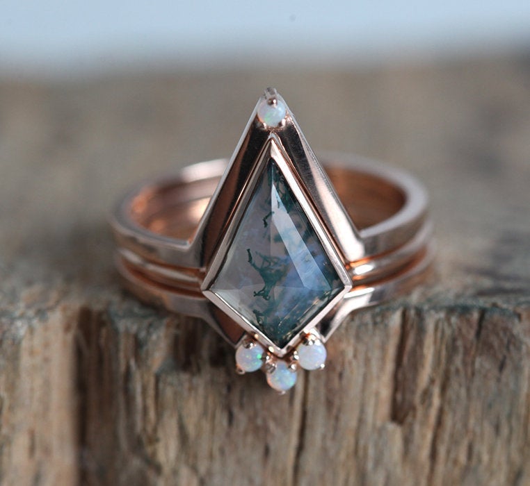 Set prstenova od kite Moss Agate