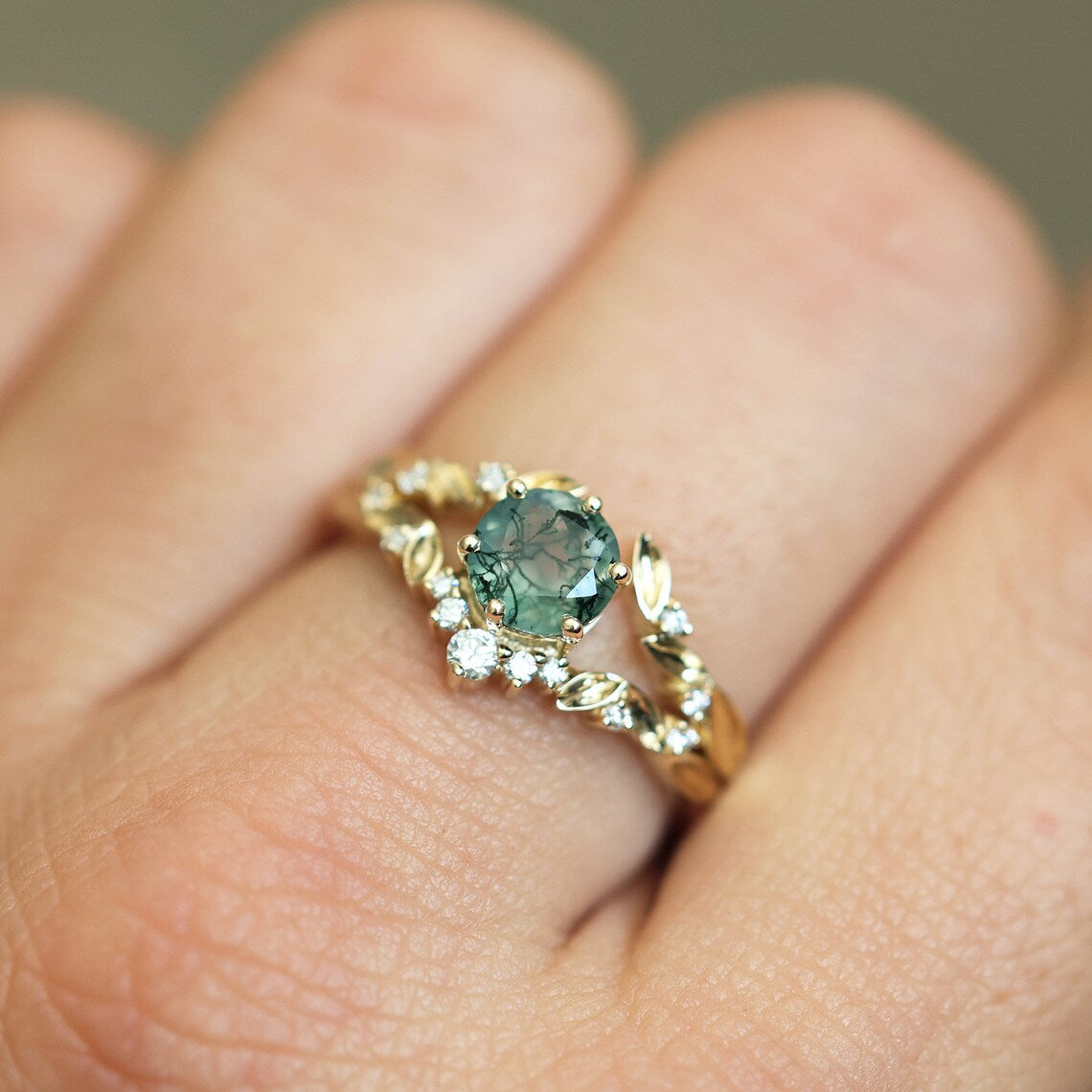 Set prstena Moss Agate sa dijamantskom trakom - Capucinne