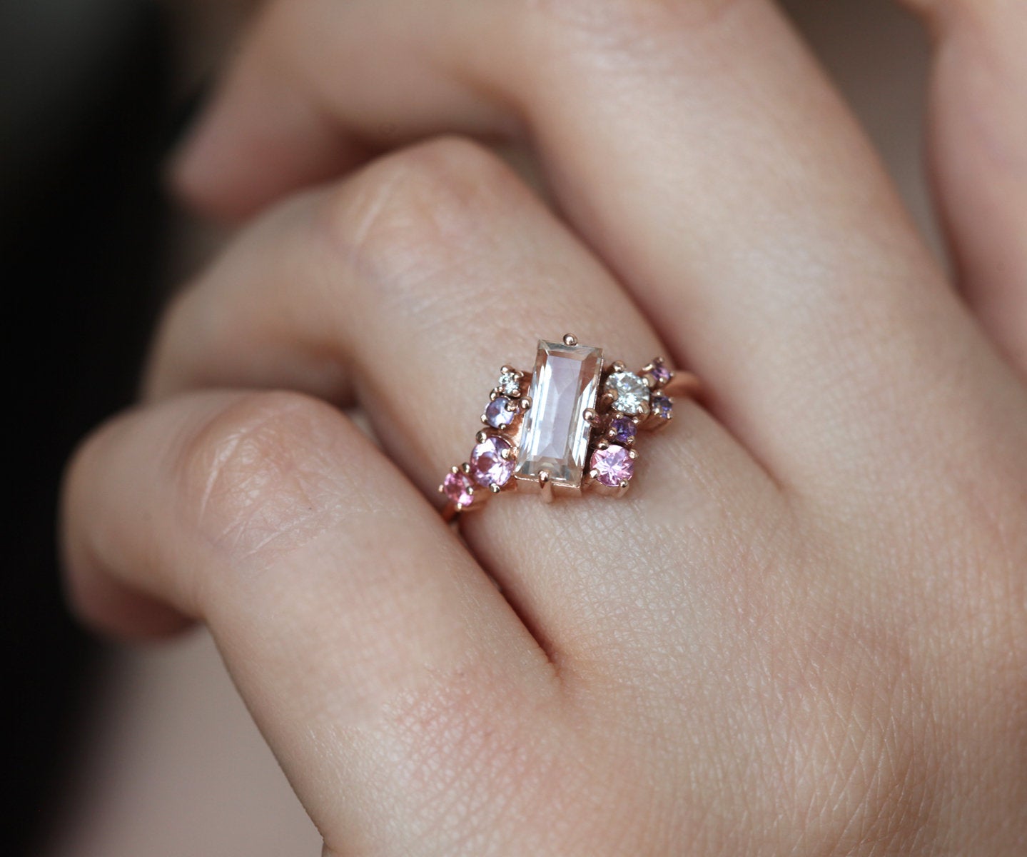 Baguette Morganit Cluster Ring