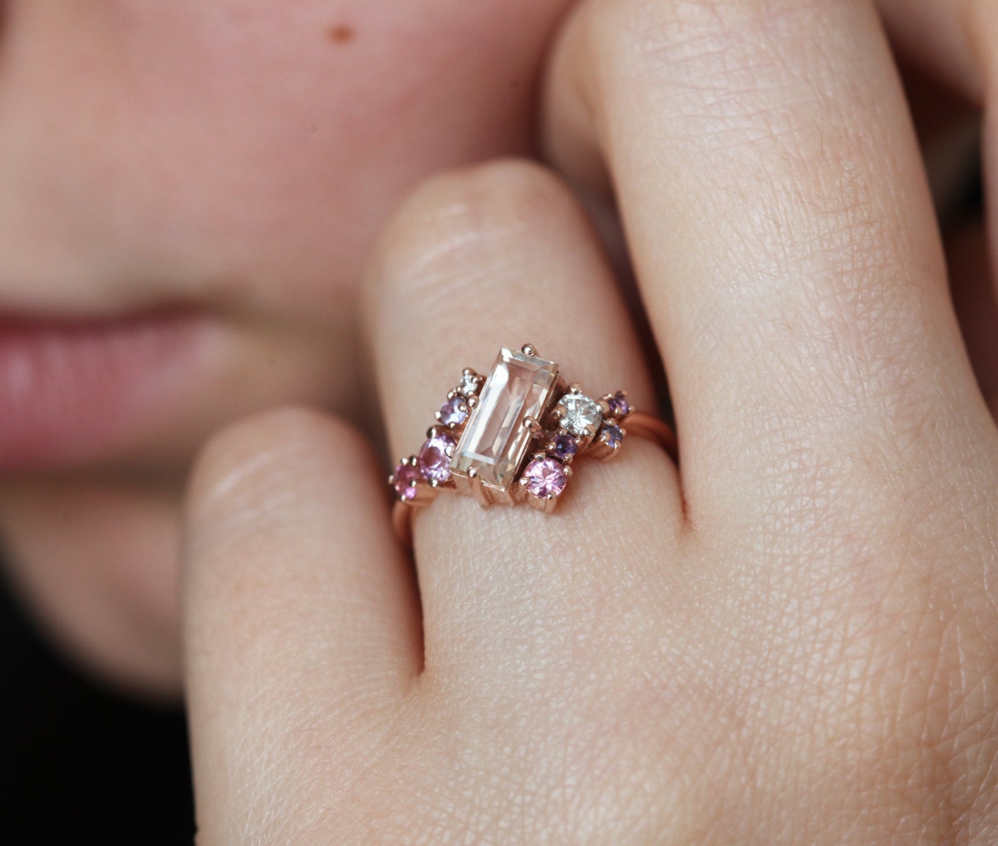 Baguette Morganit Cluster Ring