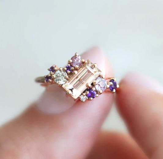 Baguette Morganit Cluster Ring