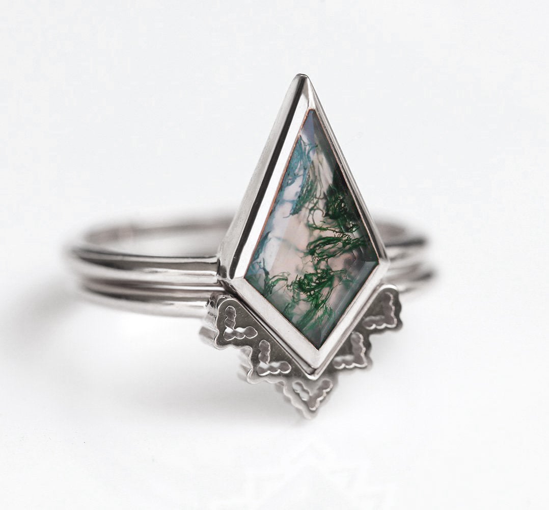 Kite Moss Agate platinasti prsten