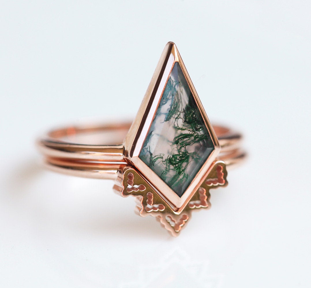 Set prstenova od kite Moss Agate