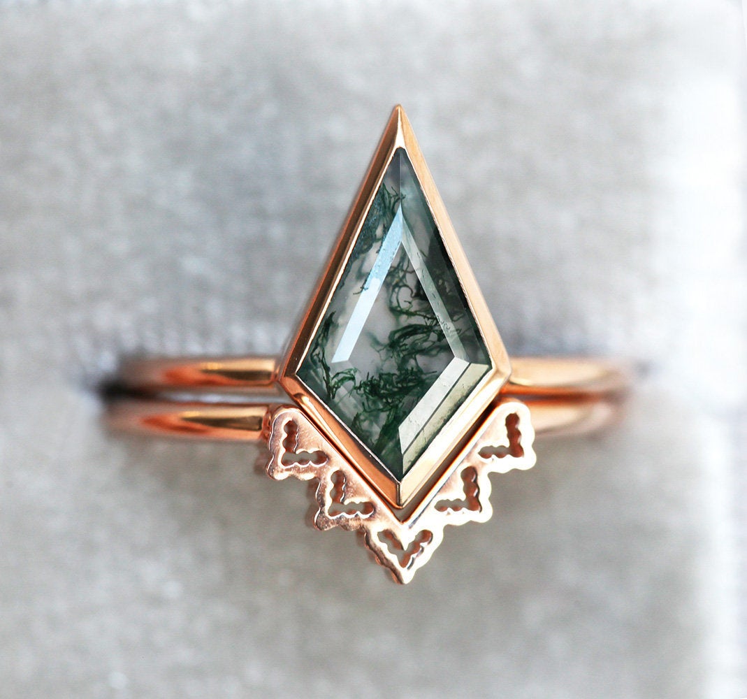 Set prstenova od kite Moss Agate