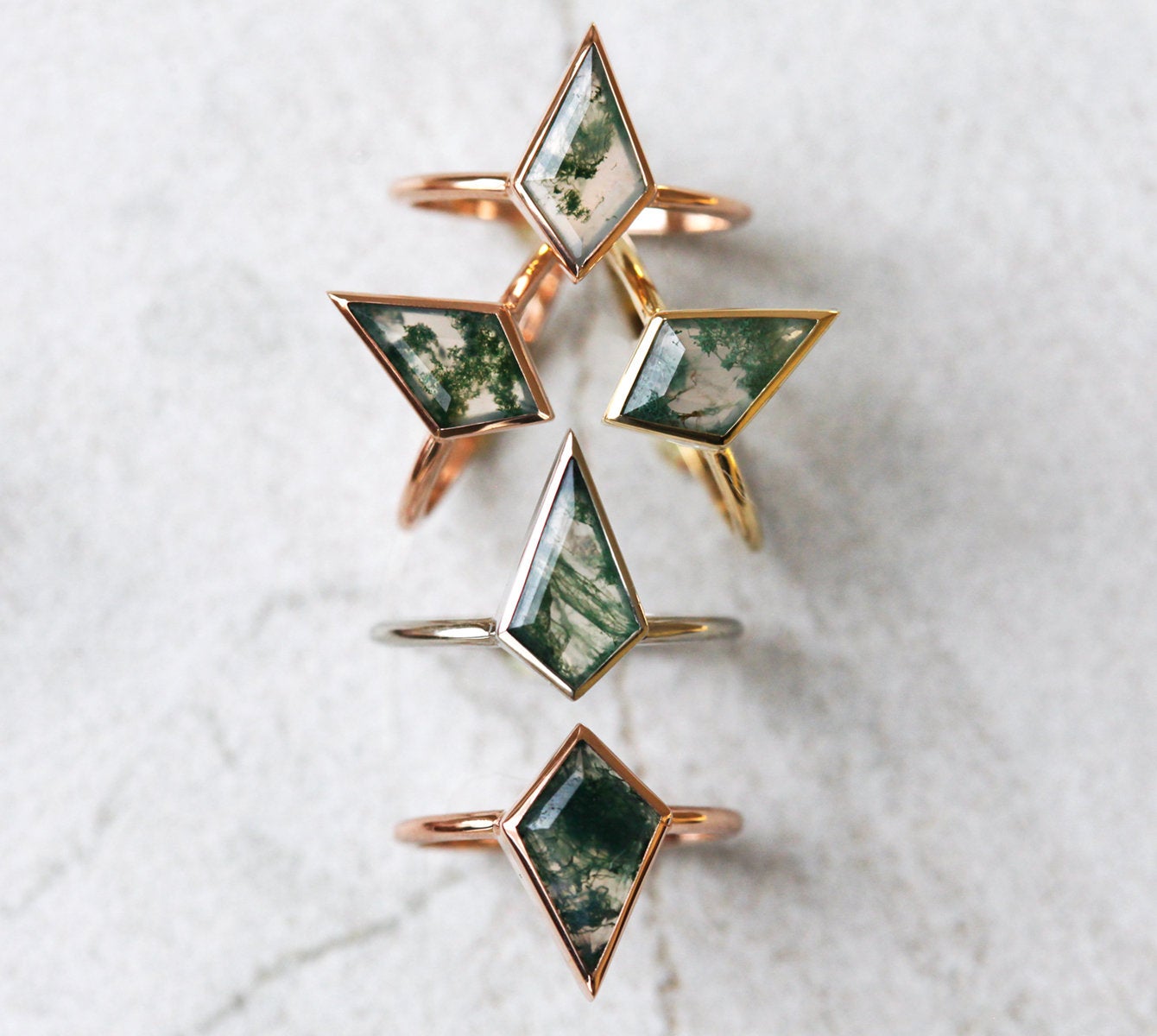 Prstenovi Kite Moss Agate od raznih metala