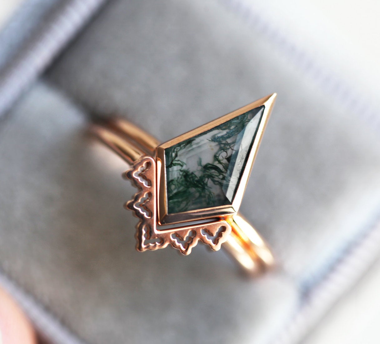 Set prstenova od kite Moss Agate