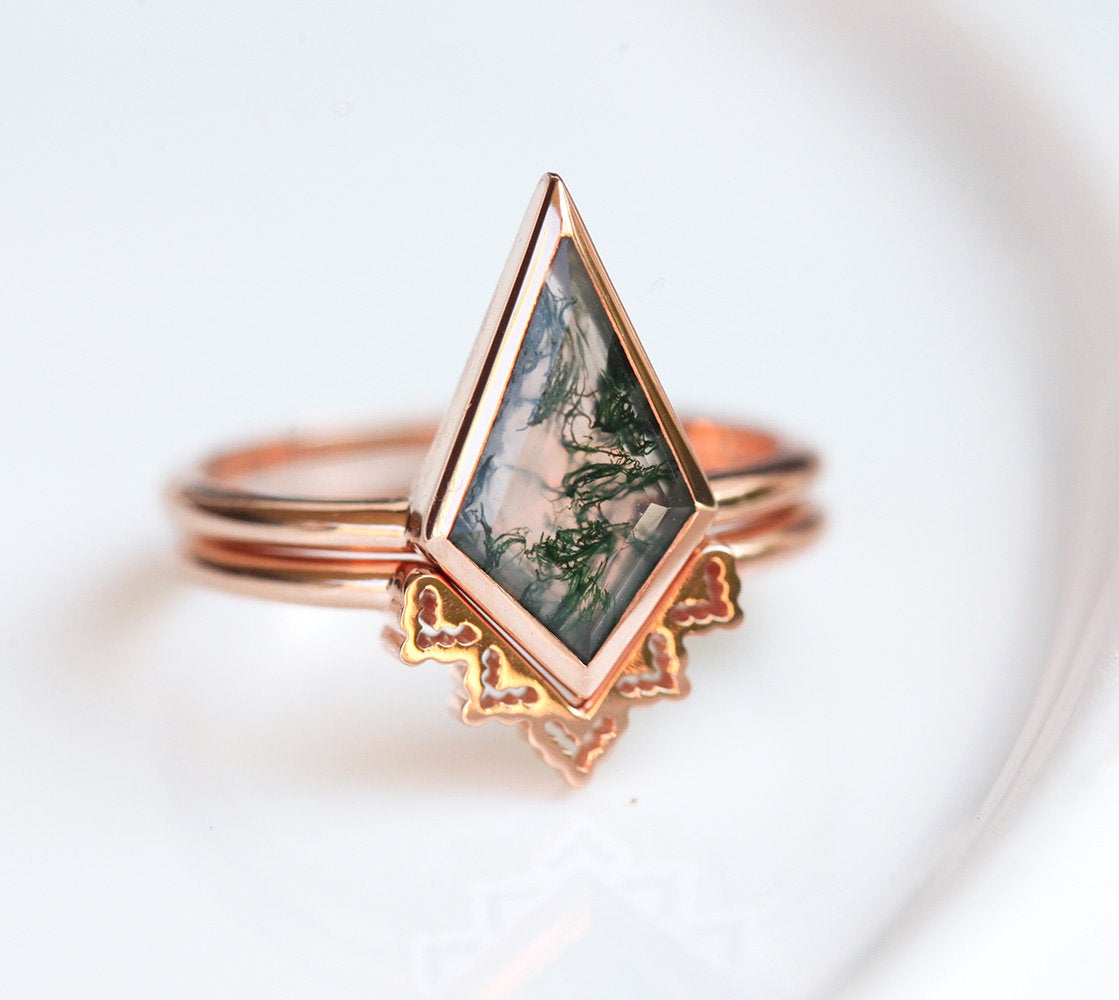 Set prstenova od kite Moss Agate