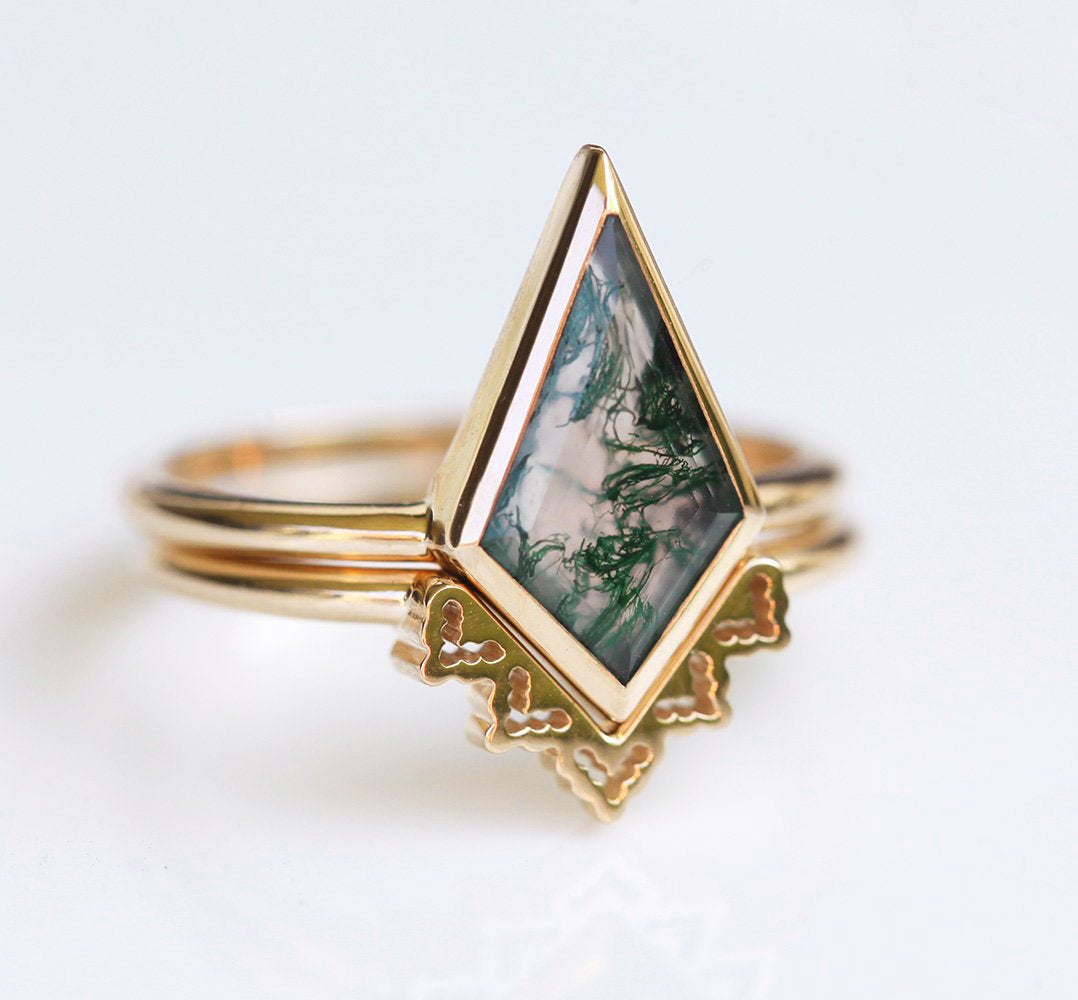 Komplet prstena od žutog zlata od kite Moss Agate
