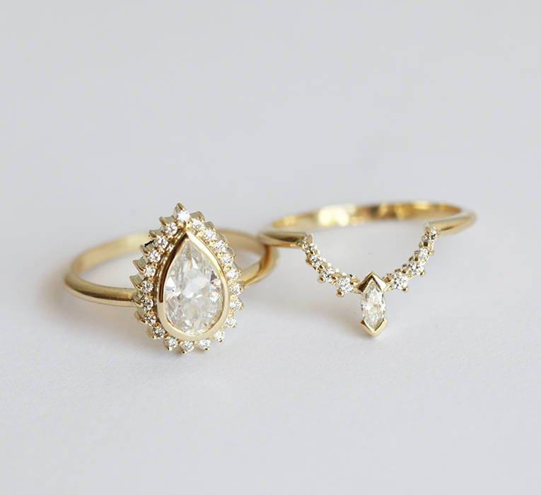 Set prstenova od moisanita i dijamanata, set prstena od 14K zlata-Capucinne
