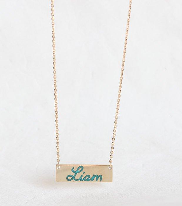 Ogrlica od zlatne poluge sa tirkiznim personalizovanim umetkom imena