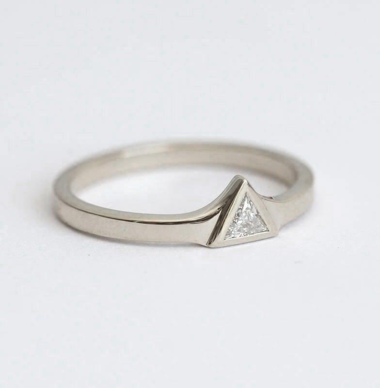 Petite 0.11C Triangle Cut Diamond Ring With Flared Gold Band-Capucinne