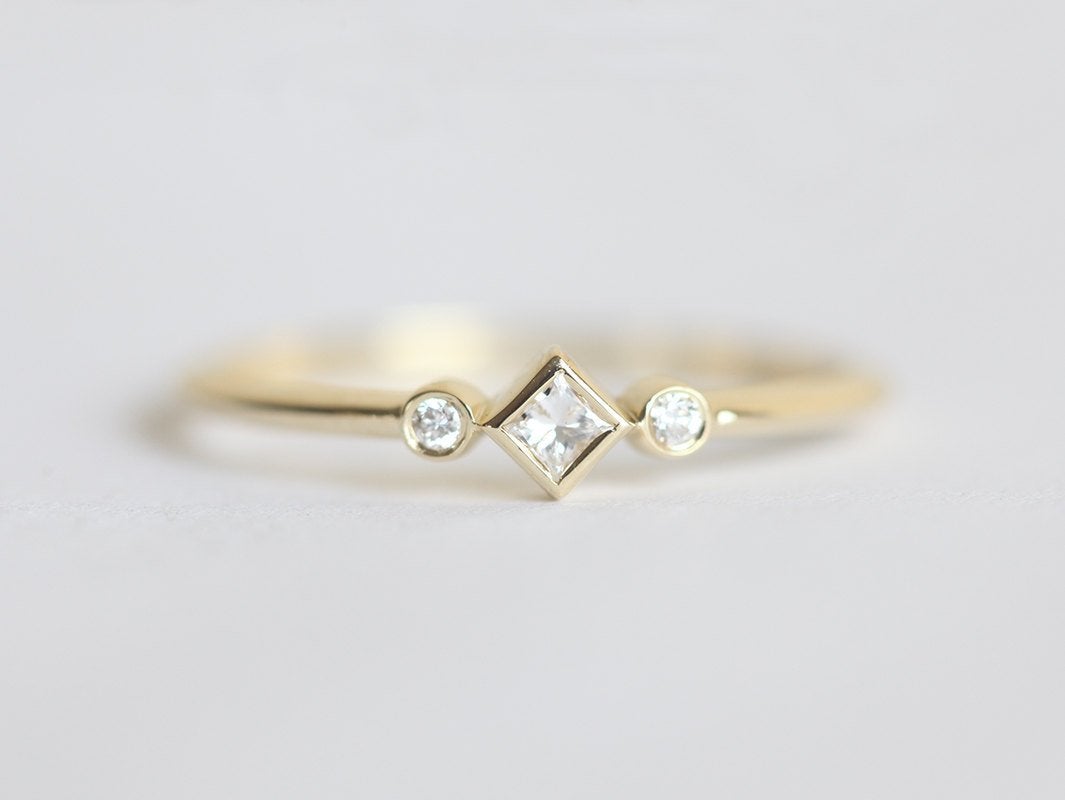 Petite Diamond Ring, Princess Diamond Ring-Capucinne