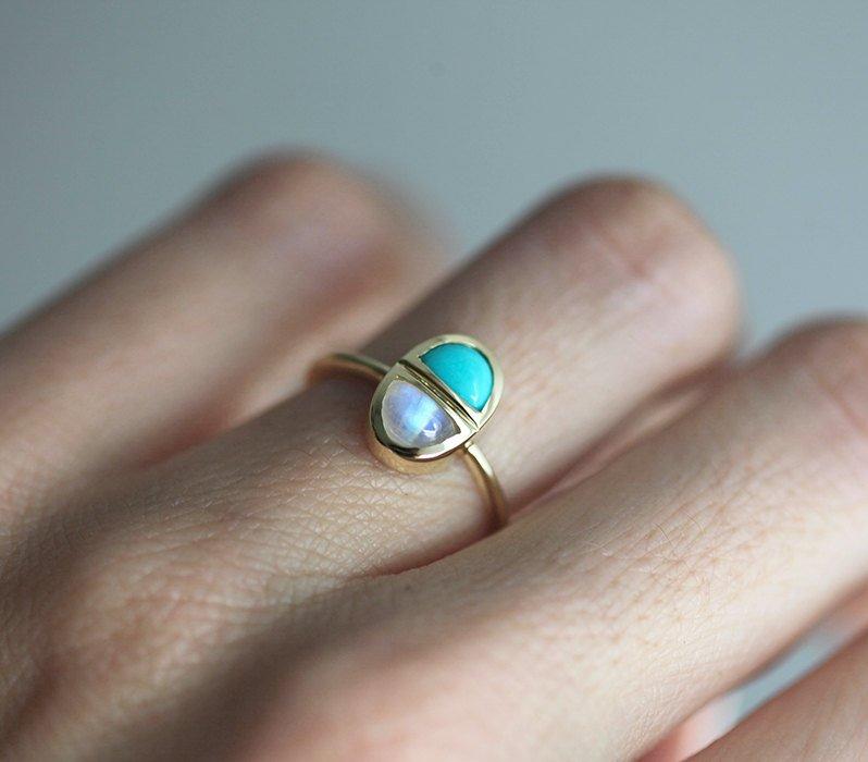 Half Moon Tirkizna i Half Moon Moonstone prsten