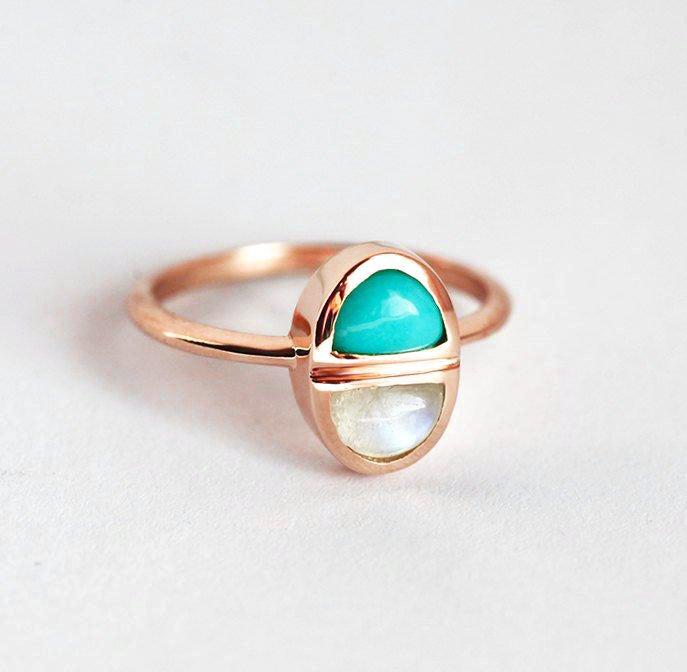 Half Moon Tirkizna i Half Moon Moonstone prsten