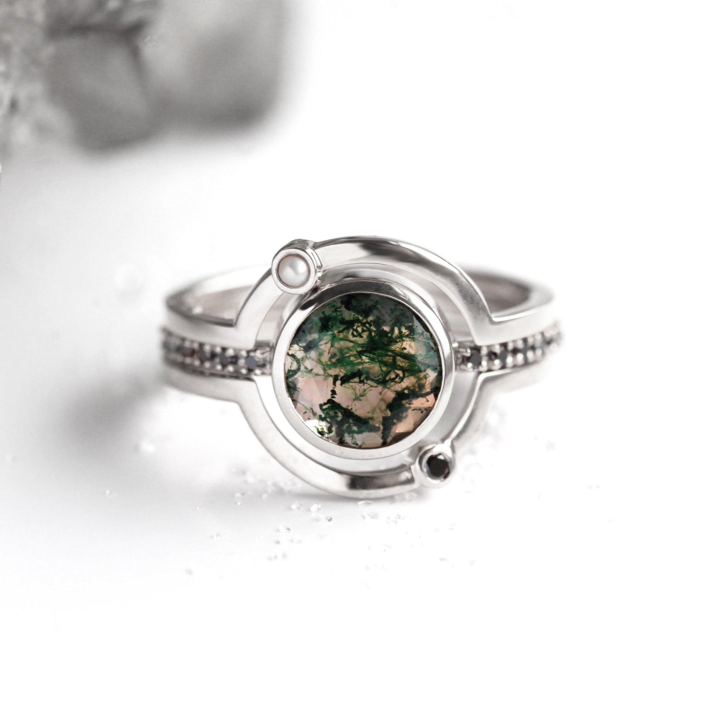 Saturn Moss ahat prsten set