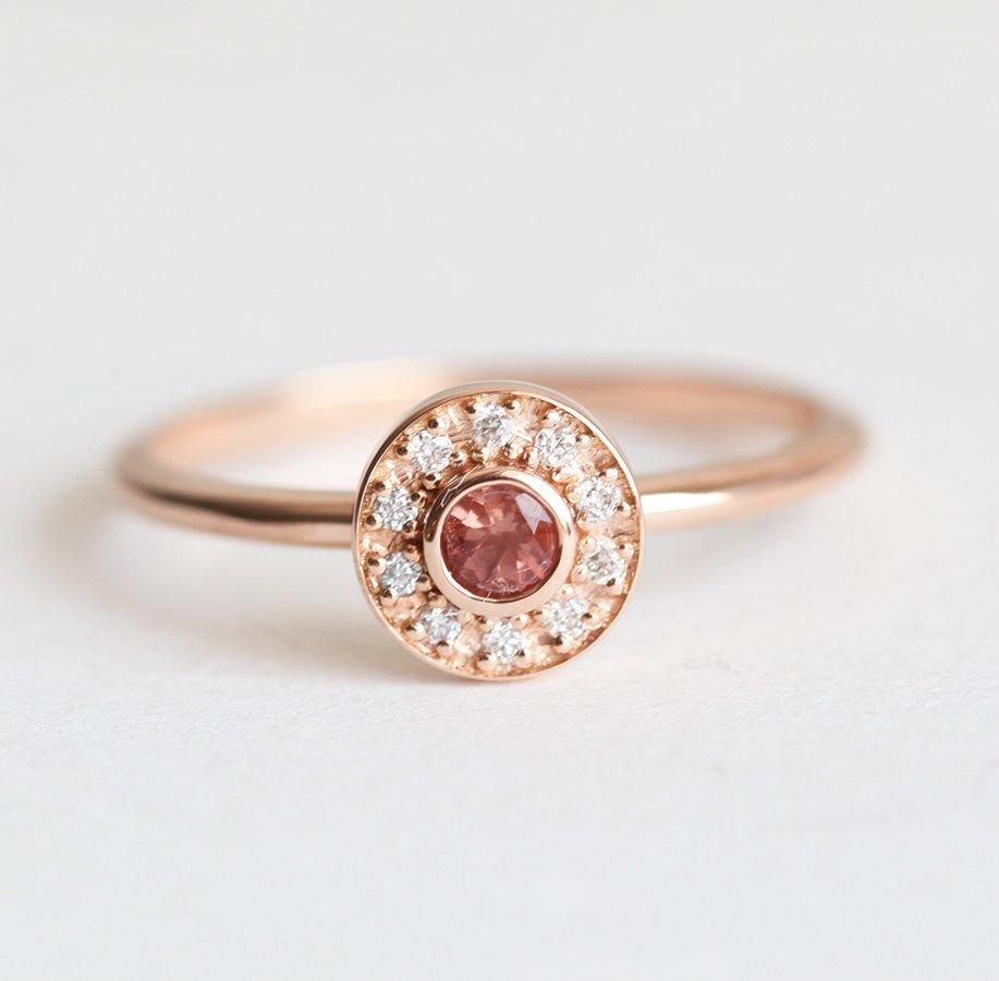 Prsten sa dijamantima Sunstone Halo, prsten za sunce od ružičastog zlata-Capucinne