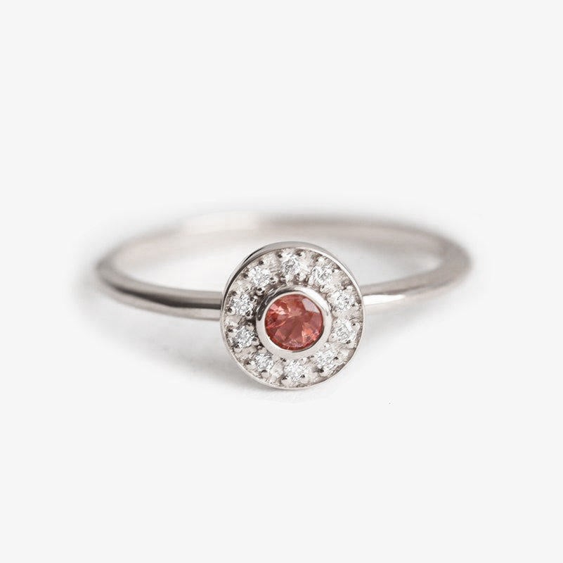 Prsten sa dijamantima Sunstone Halo, prsten za sunce od ružičastog zlata-Capucinne