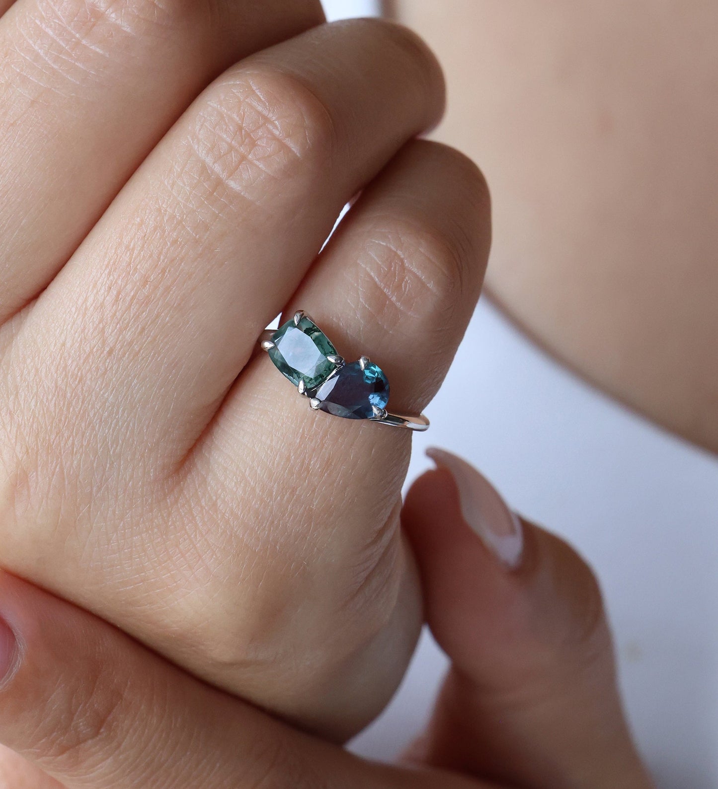 Toi et Moi Prsten sa Moss Agate i Aleksandritom