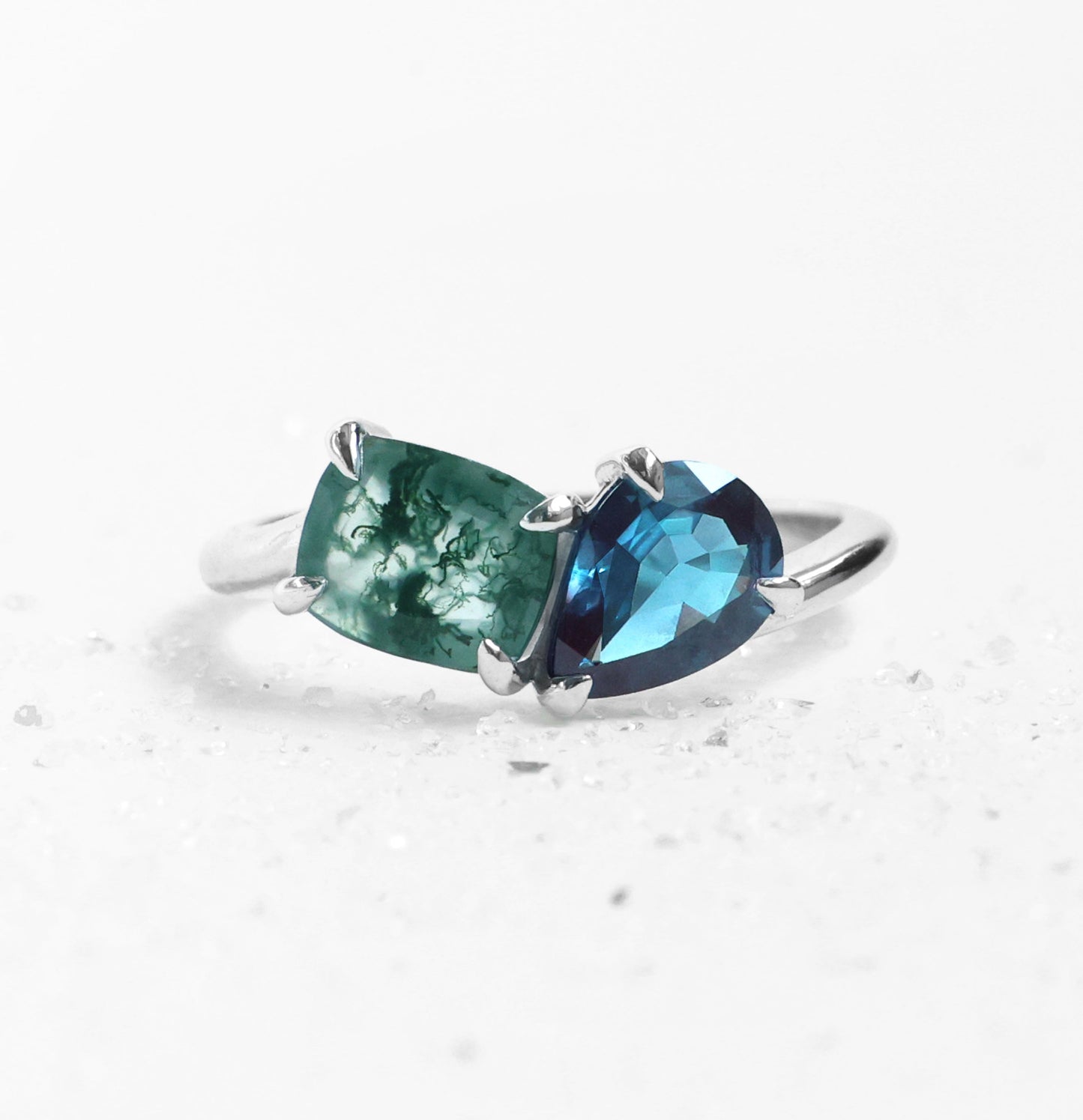 Toi et Moi Prsten sa Moss Agate i Aleksandritom